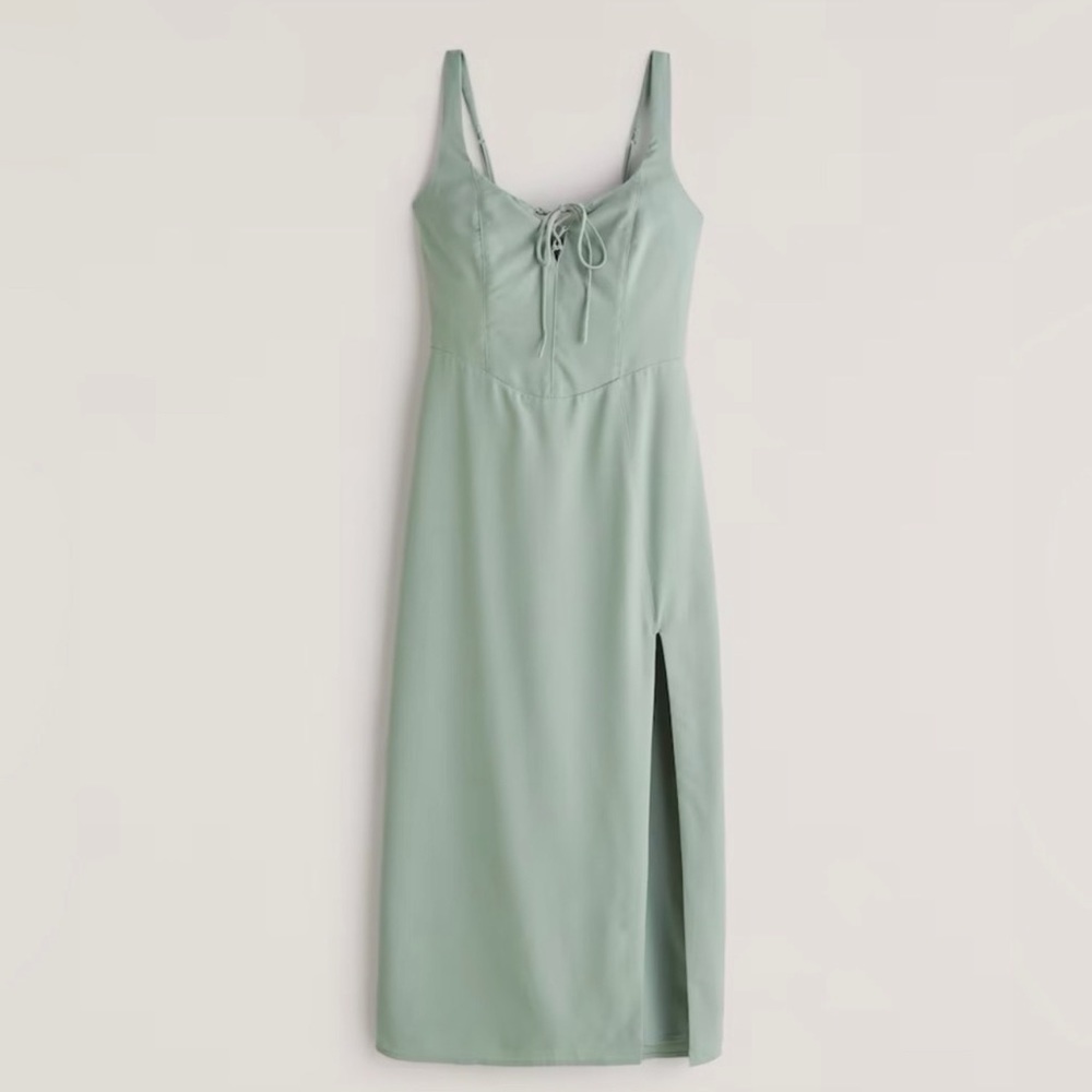 Abercrombie & Fitch Lace up Midi Dress in Sage Green - size SP small petite